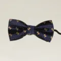 Kinderen donkerblauwe polyester vlinderdas met gouden berenpatroon, elastische band. - Donkerblauw met Gouden Beer