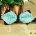 Men sharp angle bow tie black turquoise polka dot polyester business wedding neckwear - LJ-JJ41