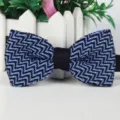Stylish men knitted bow tie blue black chevron pattern classic British style for daily wedding - Black Blue