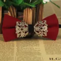Classic red men's bow tie with metal rhinestone filigree centerpiece for wedding party. - Jujube Red