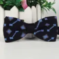 Men's knitted bow tie with geometric pattern, stylish accessory for casual and wedding wear. - Dark Blue Geometric Diamond
