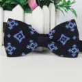 Men's black knitted bow tie with light blue geometric pattern, British style casual neckwear. - Black with Light Blue Geometric Pattern
