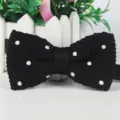 Black Knit Bowtie with White Polka Dots Classic Men Necktie Wedding Accessory - Black