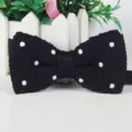 Men knitted polka dot bow tie black fashion casual wedding groom necktie accessory - Navy Blue