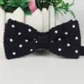 Men's Black Knitted Polka Dot Bow Tie British Style Casual Wool Bowtie for Wedding - Navy Blue