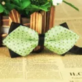 Men green polka dot bow tie, sharp corner business wedding polyester fabric neckwear variant. - LJ-JJ42