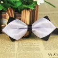 Men's black and silver bow tie, double layer polyester wedding business formal wear. - LJ-JJ43