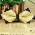Stylish pointed men's bow tie in black and gold polyester for business and weddings. - LJ-JJ44