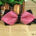Men's double layer sharp angle polyester bow tie in black and pink for business and wedding. - LJ-JJ46