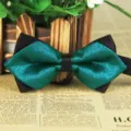 Green and black double layer men's bow tie, stylish pointed polyester necktie for business wedding. - LJ-JJ48