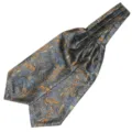 Heren formele paisley ascot das blauw goud vintage halsdoek voor trouwpak zakelijk - LJ51 (Blauw Goud Paisley)