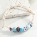 Chinese style ceramic braided bracelet with blue and white porcelain beads adjustable. - Blue and White Porcelain Bead Style