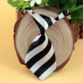 Black and white striped tie for kids and pets, pre-tied design for easy daily wear. - Black and White Stripe (LD-CW14)