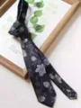 Schwarze Seidenkrawatte mit silbernem Blumenmuster, 8 cm breit handgemachte Business Krawatte. - LD-HH002