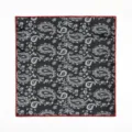 Stijlvolle heren klassieke paisley pochet zwart zilver bloemdessin met rode rand - Zwart