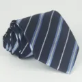 Classic men's business striped tie in navy blue, 8cm wide polyester jacquard necktie. - Dark Blue Stripe (10)