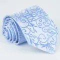 Light blue jacquard men's business tie 8cm width, elegant wedding necktie for formal wear. - Light Blue Floral (3)
