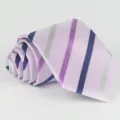 Purple striped men's necktie, elegant jacquard wedding business tie for formal suit. - Gray Stripe (7)