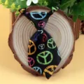 Kids pet tie with colorful peace sign print black polyester mini necktie for dogs cats - Peace Sign Print (LD-CW25)