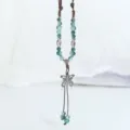 Retro Chinese style ceramic bead sweater chain with butterfly pendant in green tone. - Green Gardenia