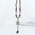 Retro ethnic style sweater chain necklace with red beads and silver butterfly pendant jewelry. - Smoky Black (Random Kiln Transmutation Color)