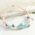 Handmade ceramic fish beaded bracelet with woven rope, sweet minimalist jewelry for women. - Electroplated Flat Fish in Clear Water Blue