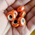 Orange glossy large hole ceramic spacer beads for DIY bracelet jewelry making craft. - Electroplated 10x15mm / Orange Gloss