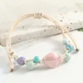 Handcrafted ceramic fish bead bracelet with adjustable woven cord, sweet style sweet student gift. - Electroplated Flat Fish Light Pink Style