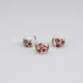 Ceramic loose beads with red floral decal, 8mm diameter and 3mm hole diy jewelry making - Orchid Red