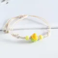 Handmade woven ceramic bead bracelet with cute yellow fruit pendant, adjustable boho style. - Light Yellow Corn
