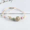 Retro Chinese Style Jingdezhen Ceramic Beaded Hand-Woven Rope Bracelet Variant Model - Flat Rose Flowers (Cream White)