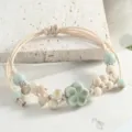 Handmade ceramic flower beaded bracelet vintage Chinese style braided rope jewelry for women - Plum Blossom Spacer Beads, Celadon Green