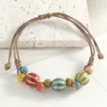 Handmade vintage Jingdezhen ceramic beaded bracelet with woven brown cord for women stylish. - Small Watermelon Glaze in 3 Colors