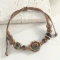 Handmade ceramic woven beaded bracelet retro Chinese style chic jewelry for women and girls. - Sunflower