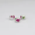 White ceramic loose beads with purple floral decal, 8mm diameter 3mm hole for DIY jewelry making. - Gold Red