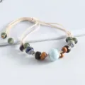 Handgemachte Keramik Holzperlen Armband Retro Stil gewebte verstellbare Schmuck - Kleine Kürbisperlen (Blau)