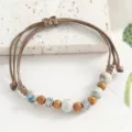 Retro Jingdezhen ceramic beaded bracelet adjustable handmade braided rope for men variant - Glazed Gold Beige Green