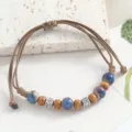Handmade braided rope bracelet with ceramic and wooden beads, vintage adjustable mens jewelry. - Glazed Gold Purple Smoke