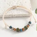 Retro ceramic wooden bead adjustable braided bracelet for men, casual handmade jewelry. - Glazed Gold Copper Green Style