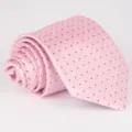 Pink woven silk tie with blue dot pattern, elegant formal necktie for men business suit. - Pink Blue Dots (17)