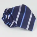 Men's Classic Striped Necktie Dark Blue Silk Feel Business Wedding Tie 8cm Width - Dark Blue Stripe (19)