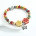 Colorful ceramic beaded bracelet ethnic retro style multi-color variant single circle jewelry - CS017 Blooming Flowers and Butterfly Dream (Yellow and Pink)