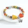 Colorful ceramic beaded bracelet with butterfly charm, ethnic style single layer wrist jewelry. - CS019 Summer Clear Butterfly