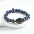 Blue ceramic beaded bracelet, retro ethnic style single circle bead jewelry accessory variant. - CS023 Galaxy to You (Kiln Transmutation)