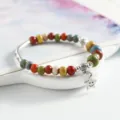 New Chinese style macaron colorful ceramic bead bracelet featuring a cute star charm and tube. - Iridescent Colorful Glaze