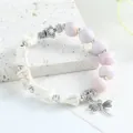 Pink ceramic and white crackled stone beaded bracelet with cute dragonfly charm jewelry. - Camellia White Feather (Pink)