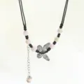 New Chinese ceramic butterfly necklace artistic black rope pink beads women jewelry chain - Gardenia Summer