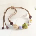 Vintage ethnic ceramic beaded braided bracelet, handmade adjustable rope accessory. - Twisted Five-Pointed Star Style