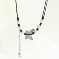 New Chinese ceramic butterfly necklace for women, niche literary sweater chain, elegant clavicle - Dusk Green Mountains