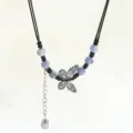New Chinese style butterfly beaded necklace with blue beads and black cord variant. - Chasing Starry Sea